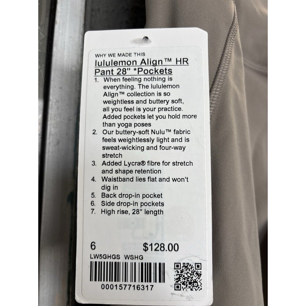 Lululemon Align HR Pant 28” with Pocket Size 8 WSHG Grey New w/tag $128 - Picture 4 of 4